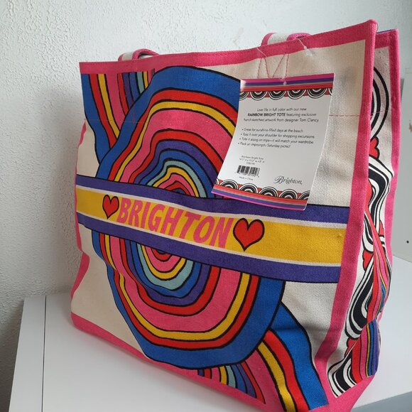 NWT Brighton Rainbow Bright Large Canvas Tote, Versatile "Love To Be Bold" 14x15 - Picture 8 of 10